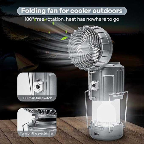 4-in-1 Portable Camping Fan with LED Light & Power Bank